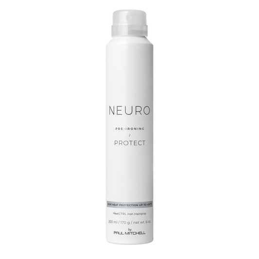 Neuro Protect HeatCTRL Iron Hairspray bottle front view shows shine and protection.