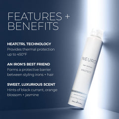 Mist on hair demonstrates heat protection and hold.