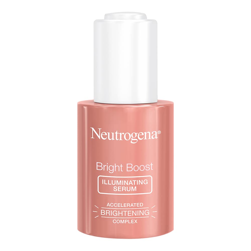 Neutrogena Bright Boost Serum bottle close-up highlighting the brightening formula