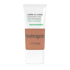 Neutrogena Clear Coverage Flawless Matte CC Cream Maple 7-0 tube swatch for even tone.