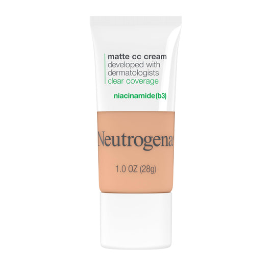Neutrogena Clear Coverage Flawless Matte CC Cream Sand 4.0 tube delivers full-coverage, matte finish.