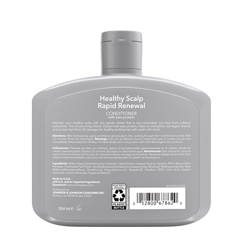 Neutrogena Healthy Scalp Rapid Recovery Conditioner label highlighting pea protein and UV filters.