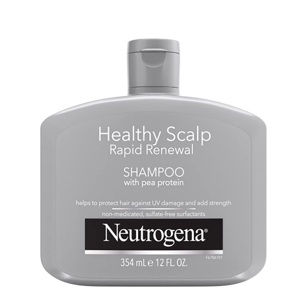 Neutrogena Healthy Scalp bottle front view, fragrance-free formula with pea protein for daily care.