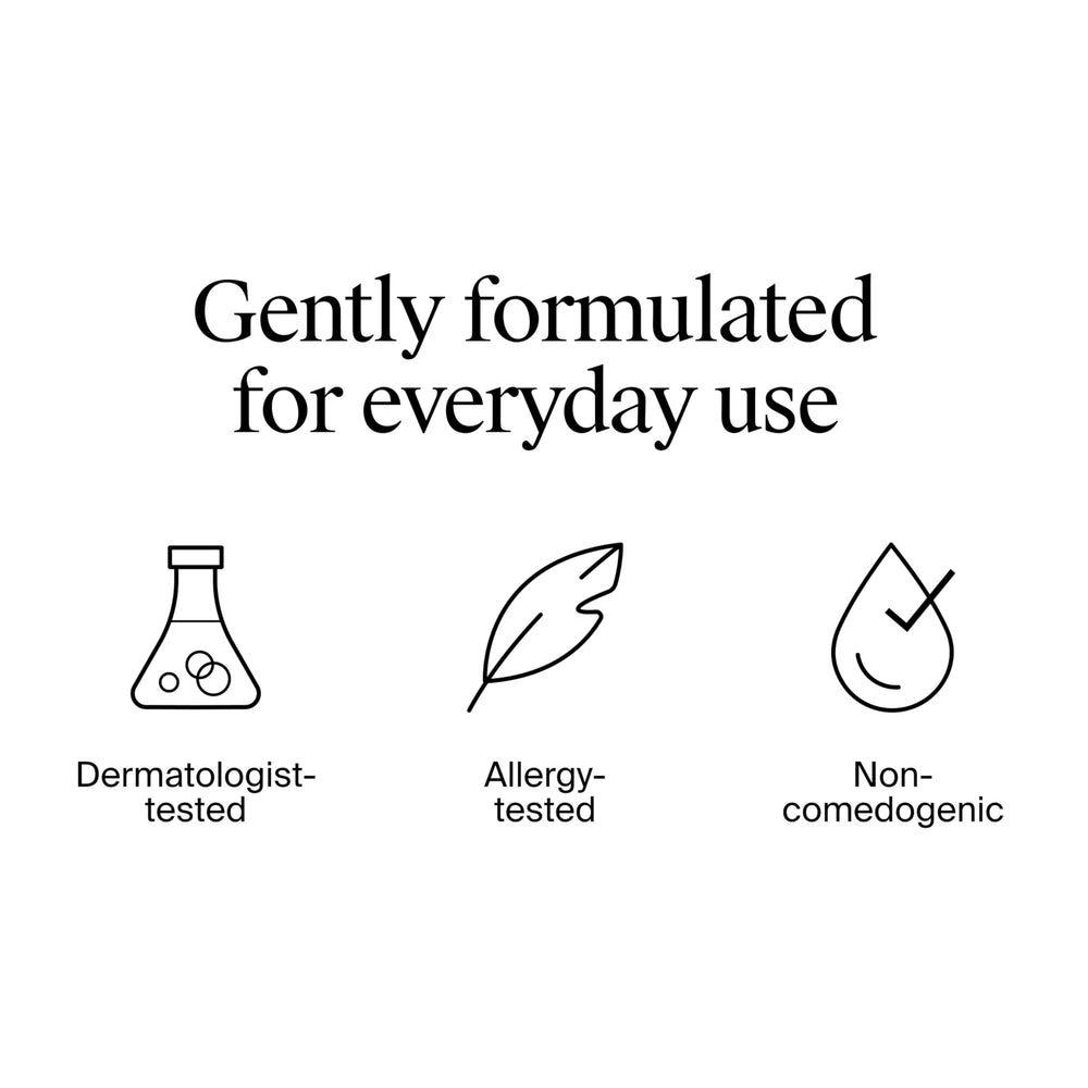 Dermatologist-tested badge implies careful formulation for sensitive or reactive skin