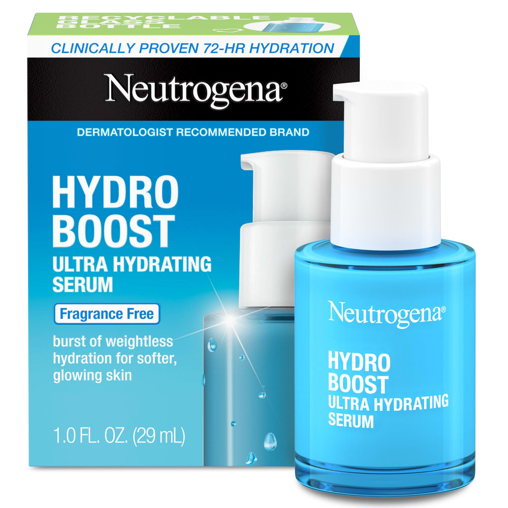 Neutrogena Hydro Boost serum bottle showing weightless hydration for daily use