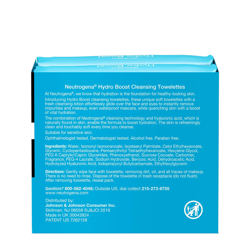 Neutrogena Hydro Boost wipes leave skin soft and hydrated after cleansing.