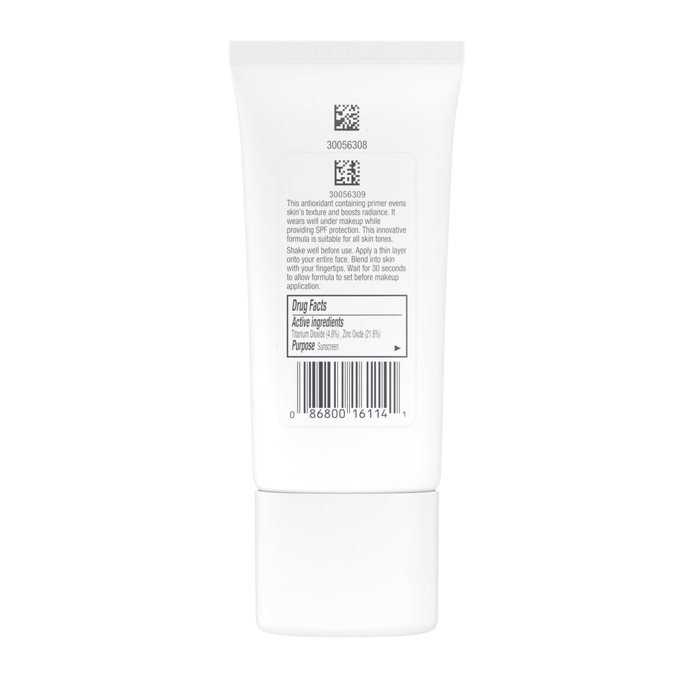 Compact 1 oz Neutrogena primer bottle in focus