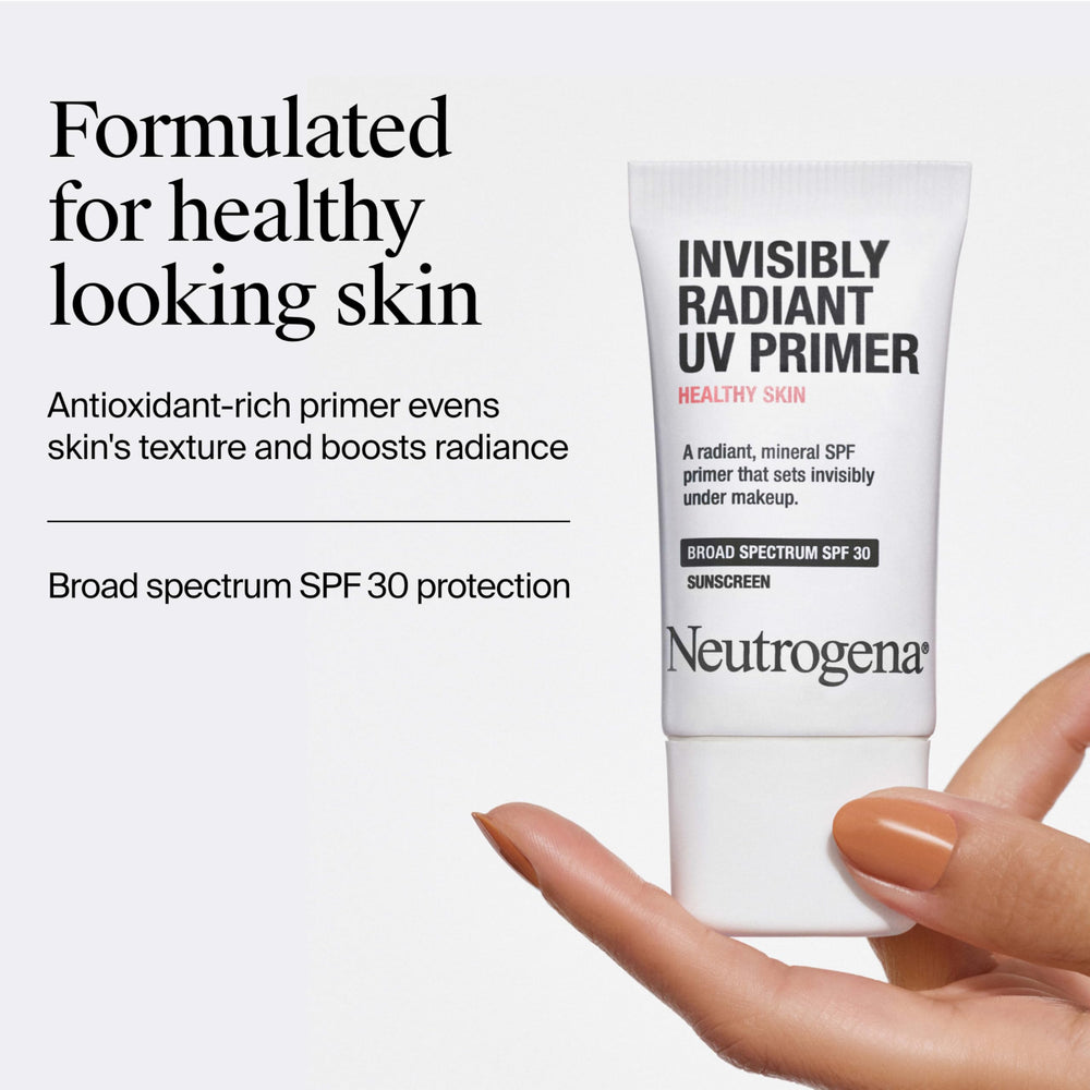Primer applied under makeup with broad-spectrum SPF30 for a seamless base