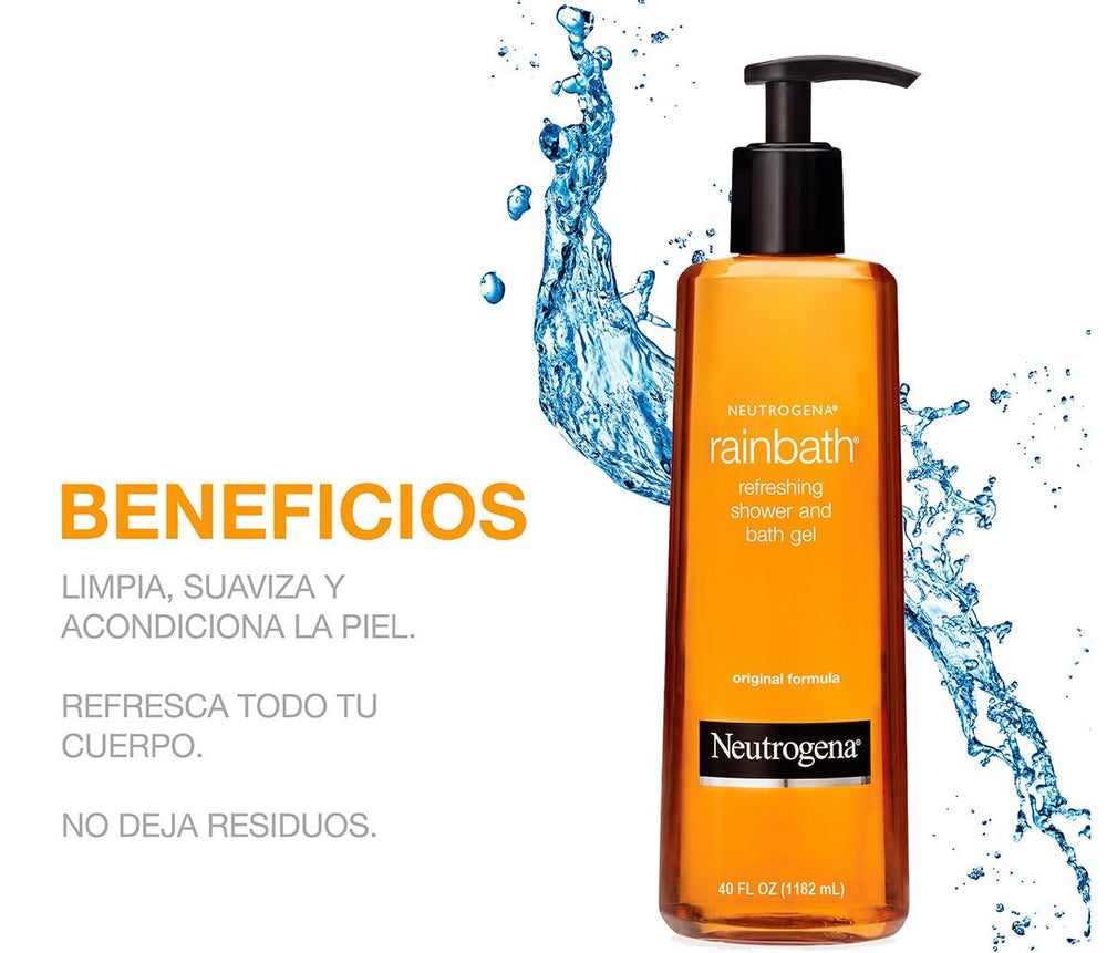 Neutrogena Rainbath 40oz bath scene under running water for a luxurious soak.