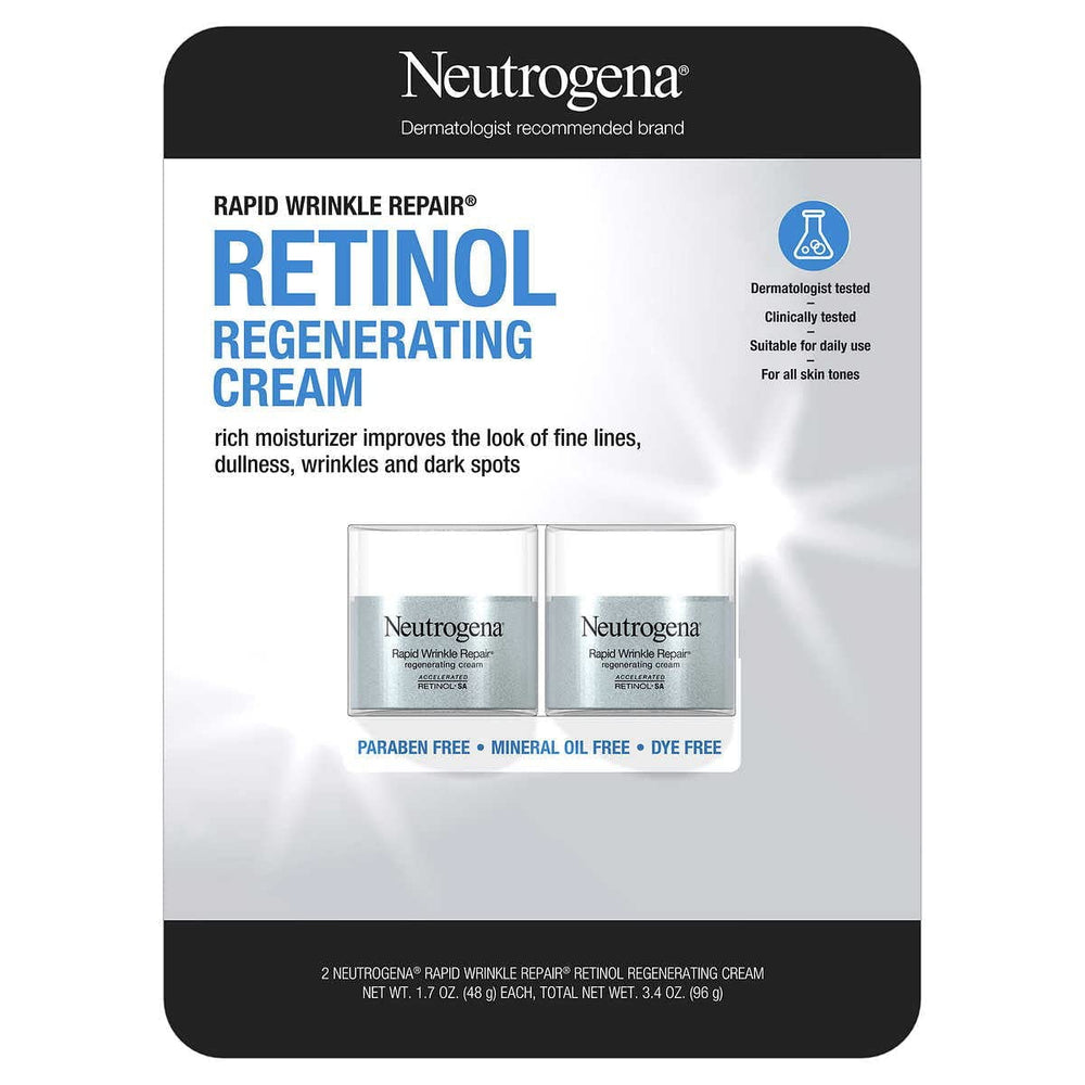 Neutrogena Rapid Wrinkle Repair jar close-up showing retinol moisturizer for reducing fine lines.