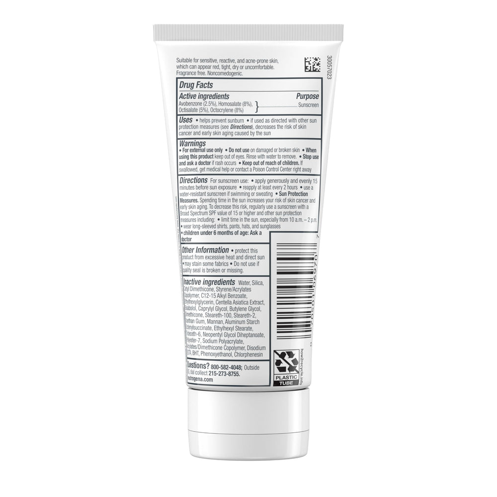 Neutrogena Ultra Gentle SPF 30 product-detail image highlights hydrating, non-comedogenic formula.