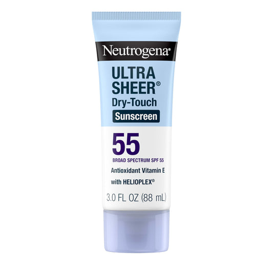 Neutrogena Ultra Sheer Dry-Touch sunscreen on the face bottle delivers a lightweight, matte finish.