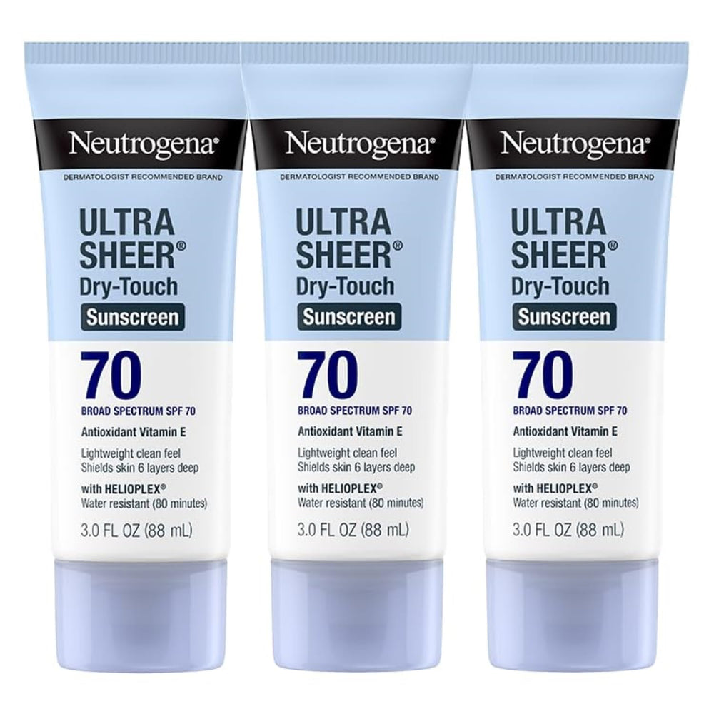 Neutrogena Ultra Sheer Dry-Touch sunscreen bottle front label shows SPF 70.
