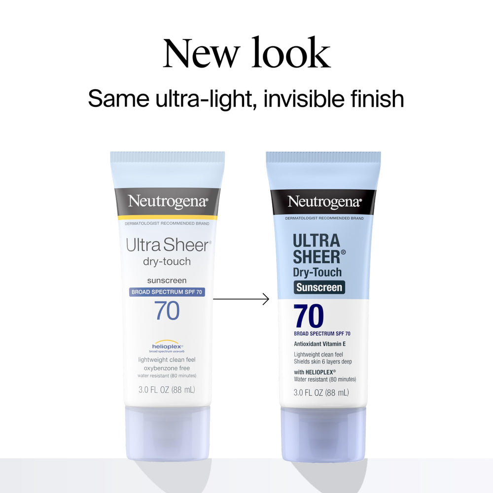 Neutrogena Ultra Sheer Dry-Touch sunscreen tube demonstrates quick absorption.