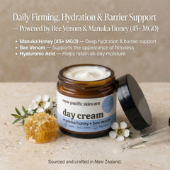 New Pacific Skincare Bee Venom and Manuka Honey ingredient swatch shows luxurious texture.