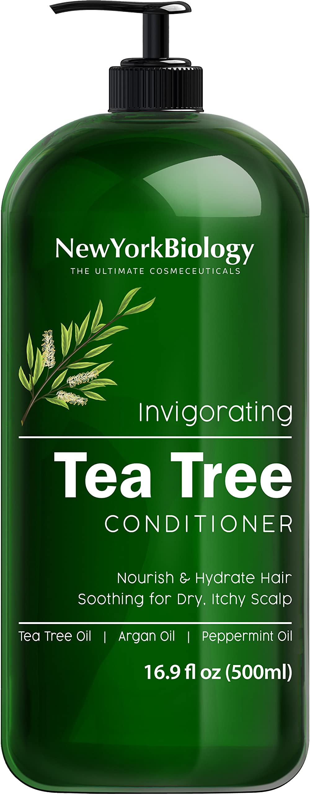 New York Biology Tea Tree Conditioner bottle delivers refreshing anti-dandruff scalp care for thinning hair.