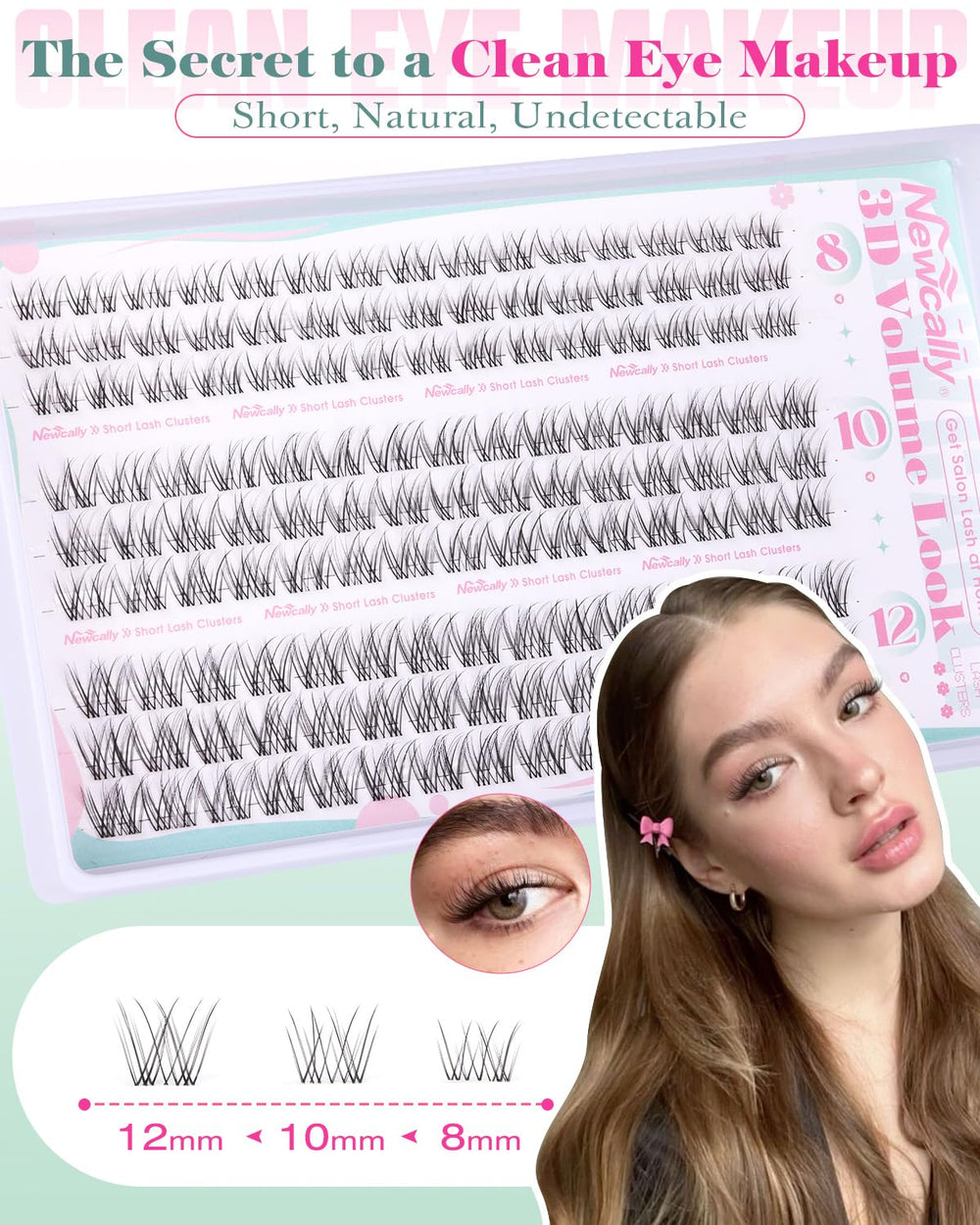Newcally 10mm lash clusters for gentle flutter and natural blend