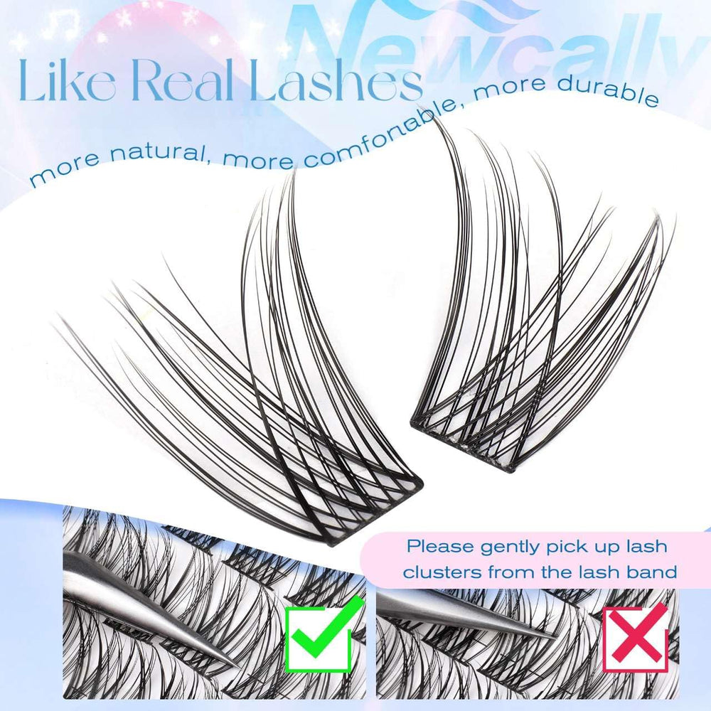 Newcally soft and lightweight synthetic fiber lashes for comfort.