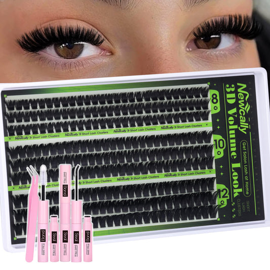 Newcally Volume Lash Clusters 8mm kit for subtle flutter at home.