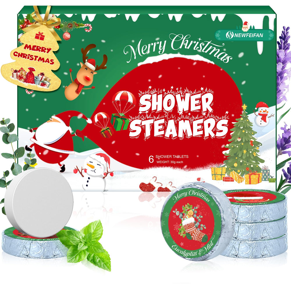 NEWFEIFAN Christmas shower steamer pack delivers festive aroma for at-home spa moments.