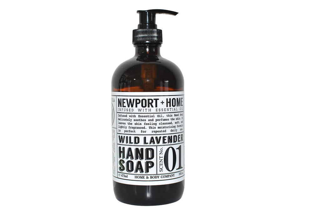 Lavender-scented hand soap in a modern glass vessel, ideal for gifting.