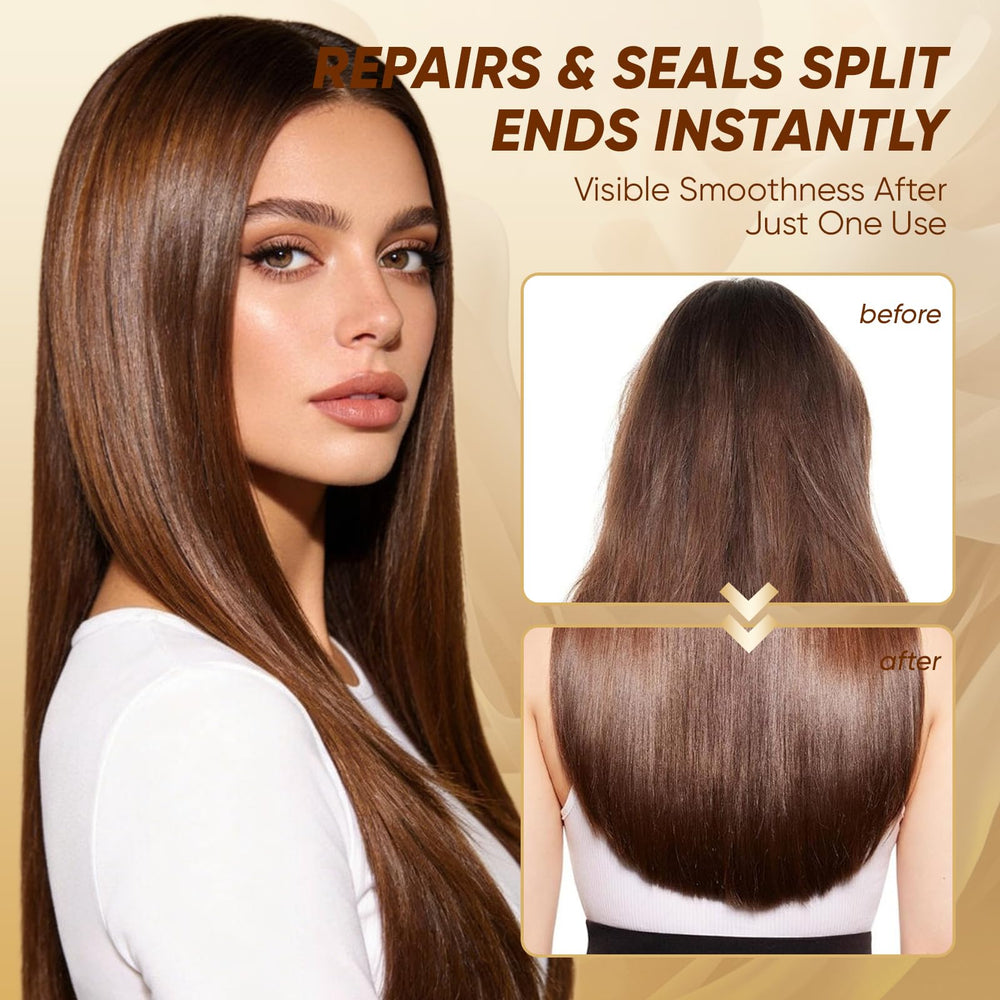 NEWUREHO Split End Mender serum texture shown for smooth, non-greasy daily use.