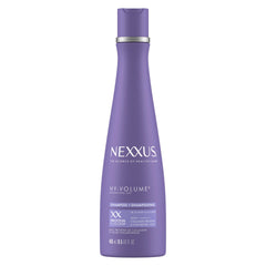Nexxus Hy-Volume Shampoo bottle front highlights lightweight volume for flat hair.