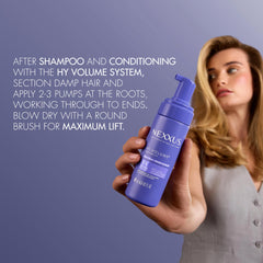 Nexxus three-times volume visual emphasizes dramatic lift.