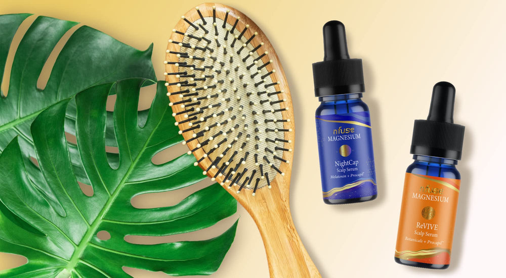 nfuse Botanicals on scalp illustration promoting balanced microbiome and calm skin.