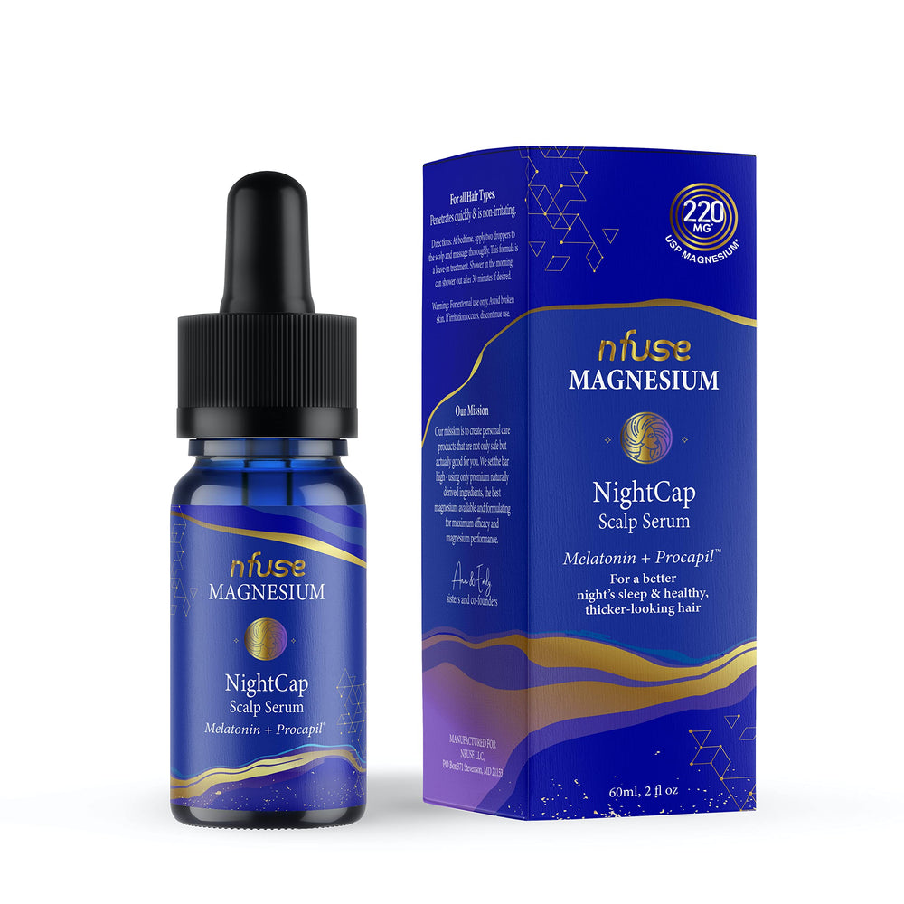 nfuse NightCap serum bottle closeup showing fragrance-free nighttime scalp care