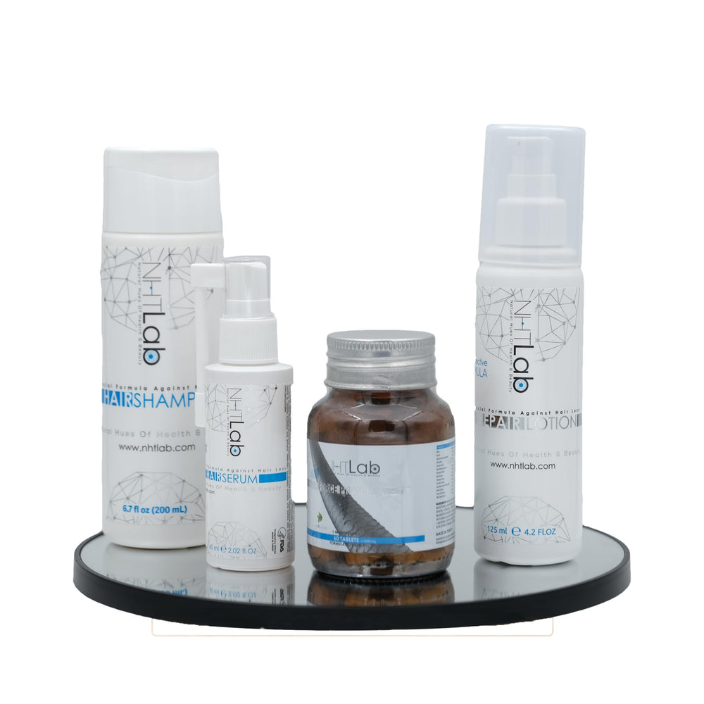 NHTLab Hair Growth Serum bottle emphasizes fragrance-free dermatologist-tested formula