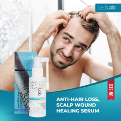 NHTLab Hair Growth Serum packaging on shelf highlighting clean formula