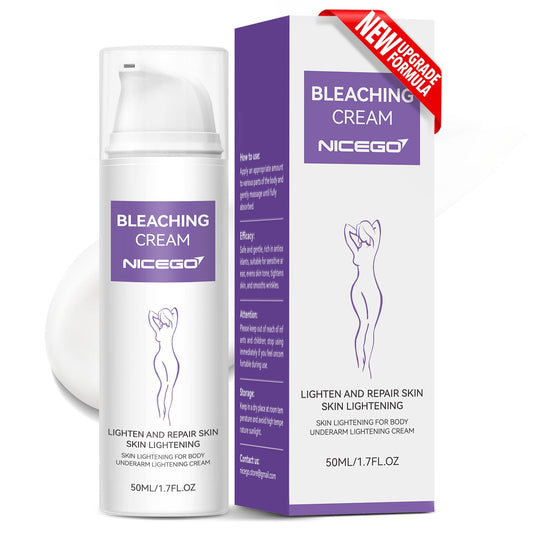 NiceGo dark spot remover cream bottle showing even-tone improvement on body skin.