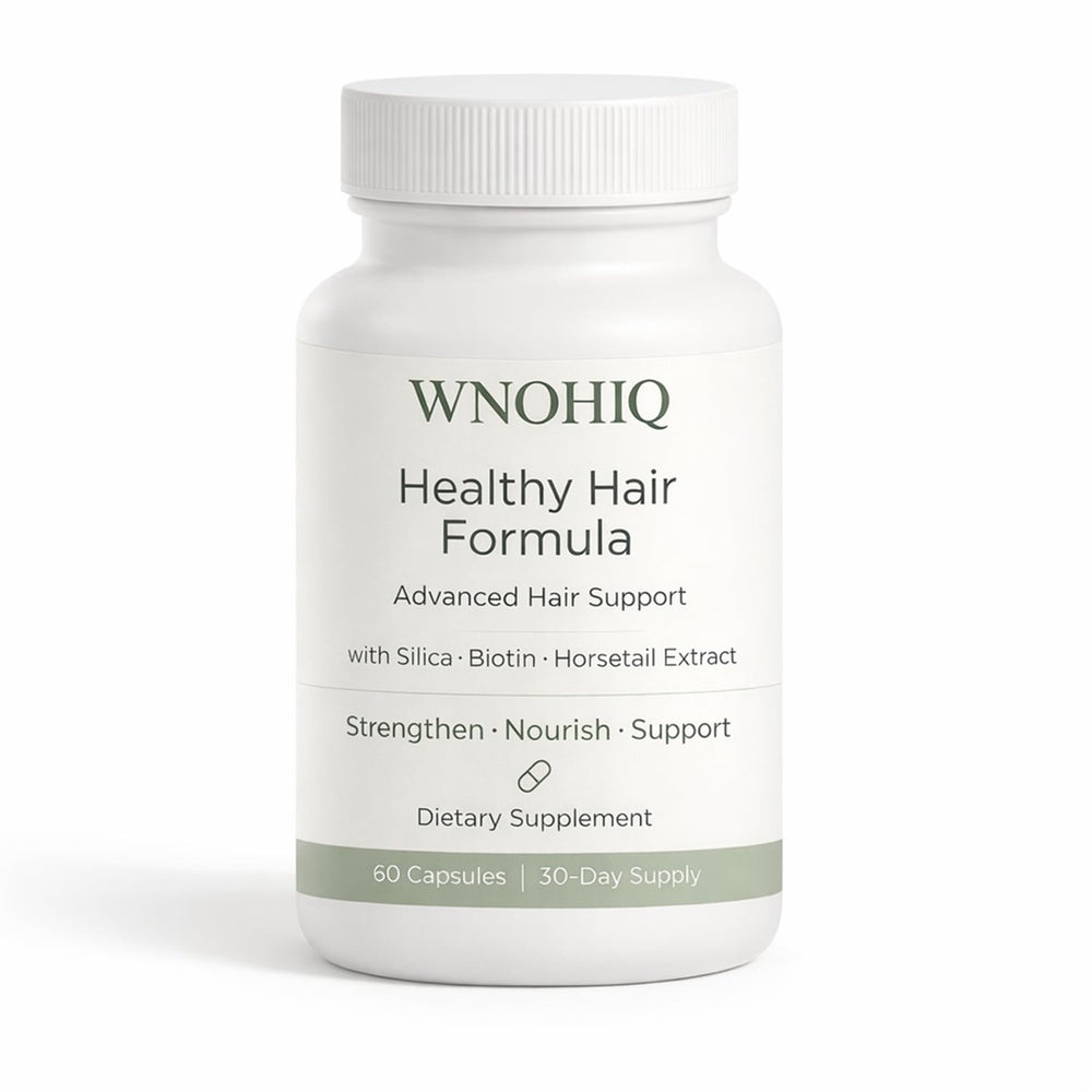 Nichalous Healthy Hair Formula bottle front view showing silica and horsetail benefits.