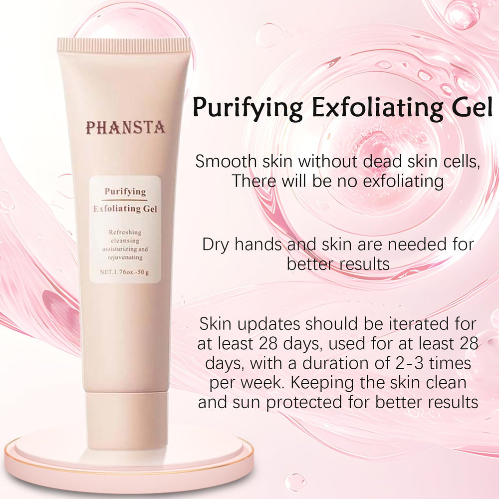 Nichalous Purifying Exfoliating Gel dispensed into hand for gentle cleansing.