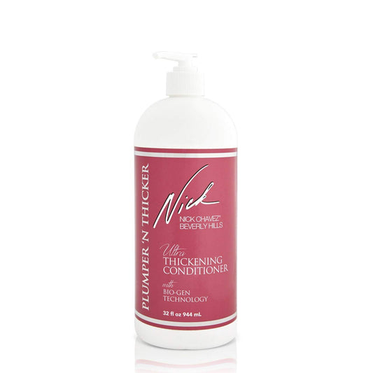 Nick Chavez Plumper N Thicker conditioner bottle with Bio-Gen formula for fuller, nourished hair.
