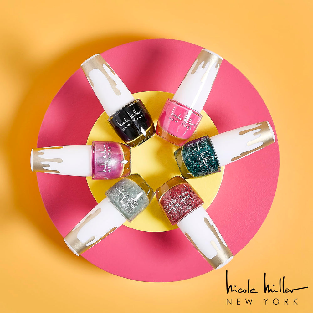 Nicole Miller New York color swatch array shows bold and neutral shades
