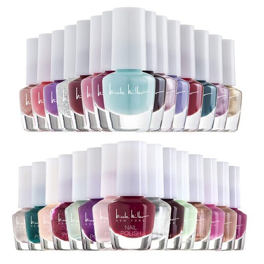 Nicole Miller New York mini nail polish set assortment view showing wide color range for versatile looks.