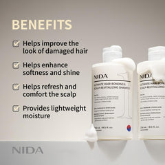 NIDA shampoo pump in use for easy, controlled scalp cleansing.