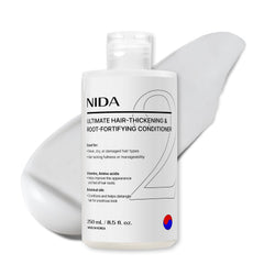 NIDA bottle pour shows smooth, even distribution for thicker-feeling hair