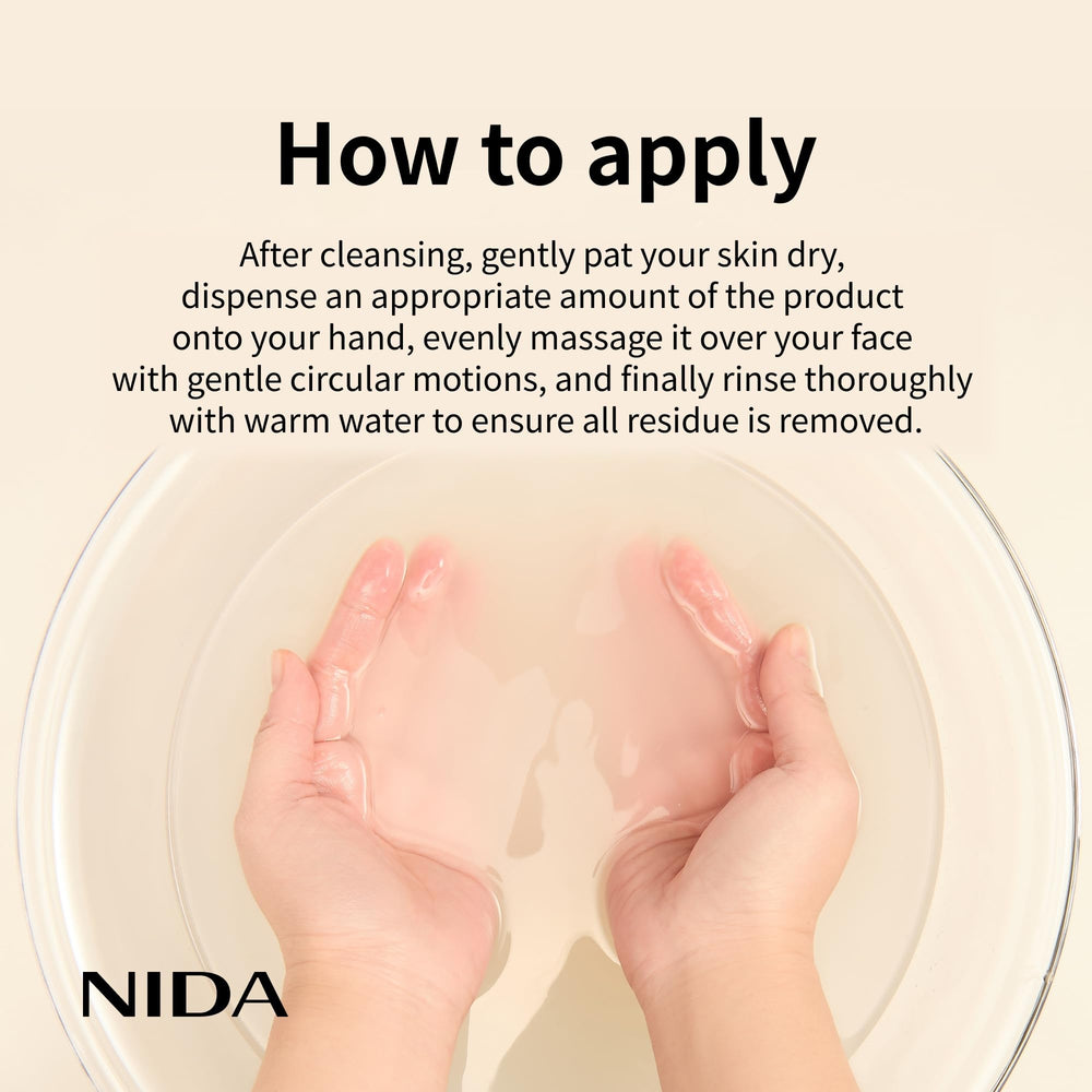NIDA White Rice skin look after use shows hydrated, even-toned complexion.