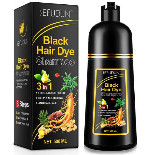 NIFEISHI 3-in-1 black hair dye shampoo bottle ready for quick at-home color