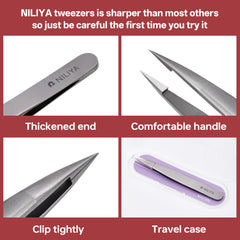 NILIYA optimized-tension tweezers provide secure, slip-free grip