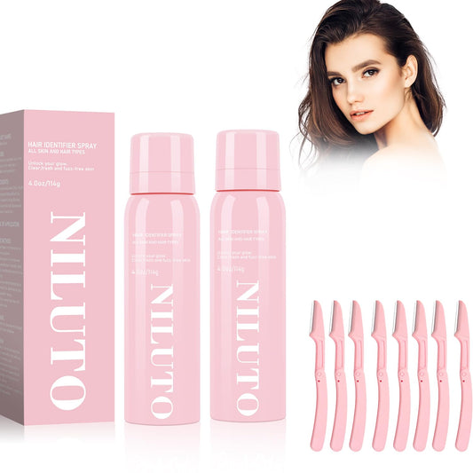 NILUTO Hair Identifier Spray pink 2-pack front view for shaving prep.