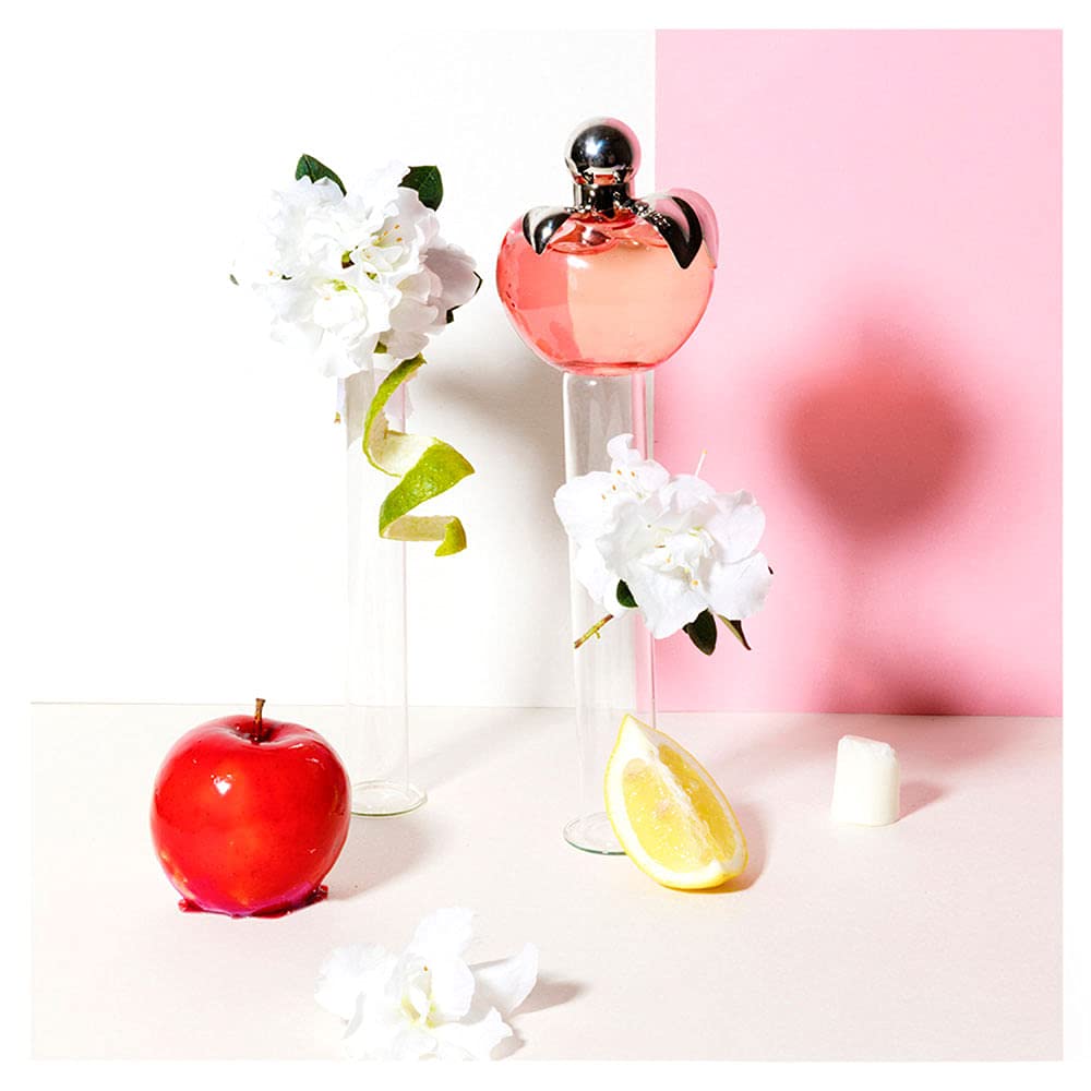 Nina bottle on a vanity showcasing the floral-fruity scent for daily wear