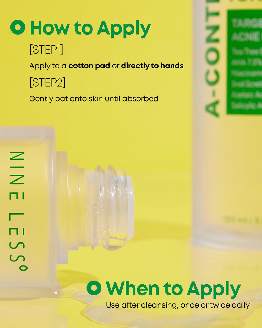NINELESS A-Control Toner texture close-up shows lightweight absorption.