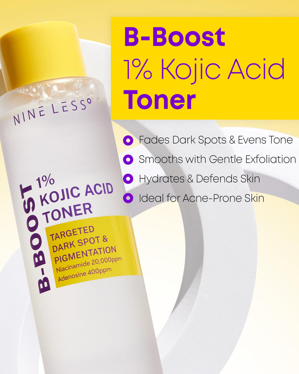 NINELESS Kojic Toner label closeup highlighting vegan, cruelty-free formulation