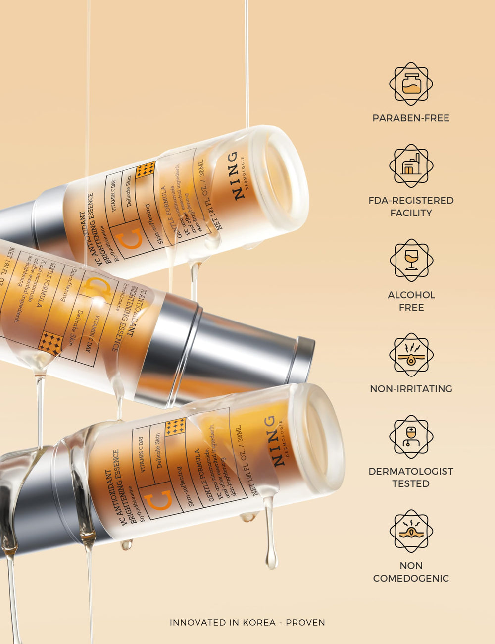 NING DERMOLOGY Korean formula label emphasizes gentle skincare.