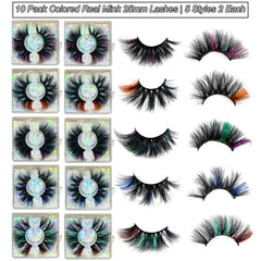 Ninglash 10-pack Colored Mink Lashes 25mm with 9D drama for standout eyes.