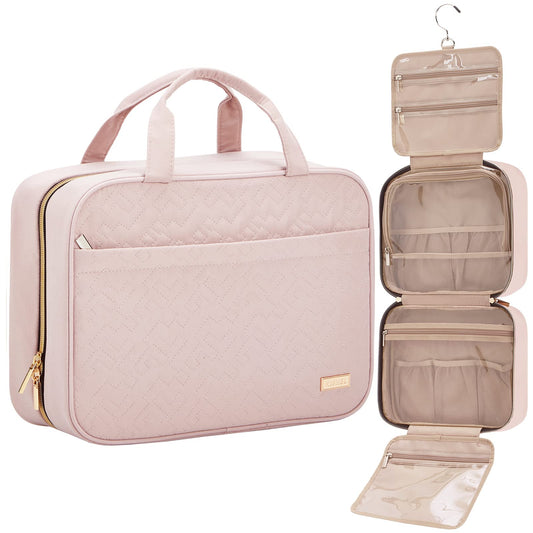NISHEL travel toiletry bag hanging open shows organized compartments